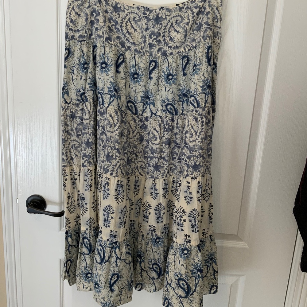 LAUREN JEANS COMPANY TIERED SKIRT  DENIM BLUE /CREAM DESIGNS EACH TIER SZ 14